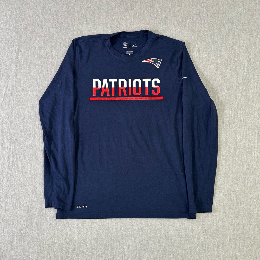 New England Patriots Long Sleeve Shirt Mens Medium Navy Blue Nike Dri Fit‎ NFL